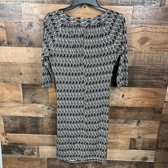 Miss Tina Midi Dress Keyhole V Neck Aztec Black Brown Tan Turquoise Print Medium - Picture 8 of 15
